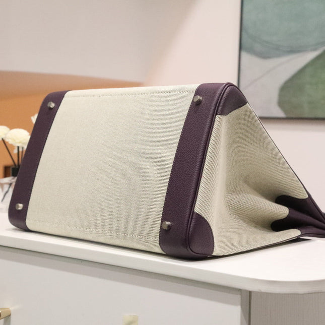 HM 25S BIRKIN 40 CM IN OFF-WHITE CANVAS AND PURPLE TOGO WITH SILVER HARDWARE