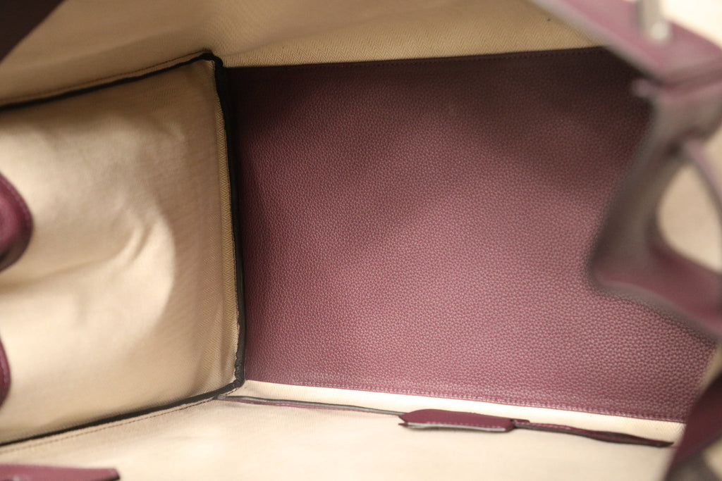 HM 25S BIRKIN 40 CM IN OFF-WHITE CANVAS AND PURPLE TOGO WITH SILVER HARDWARE