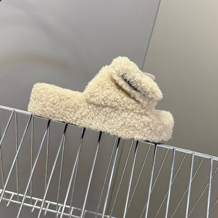 BALENCIAGA 25S SLIPPERS IN BEIGE FAUX SHEARLING