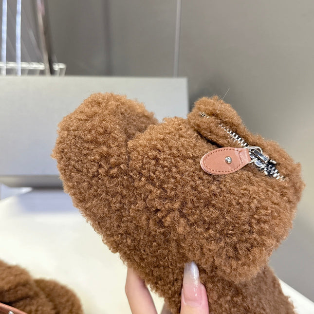 BALENCIAGA 25S SLIPPERS IN BROWN  FAUX SHEARLING