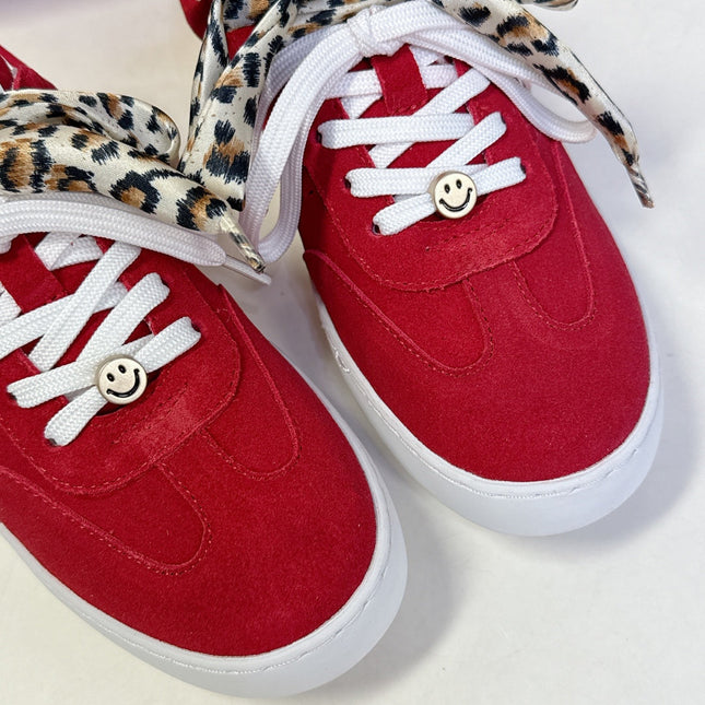 MIUMIU 25S SNEAKERS IN DARK RED SUEDE WITH LEOPARD-PRINT LACES