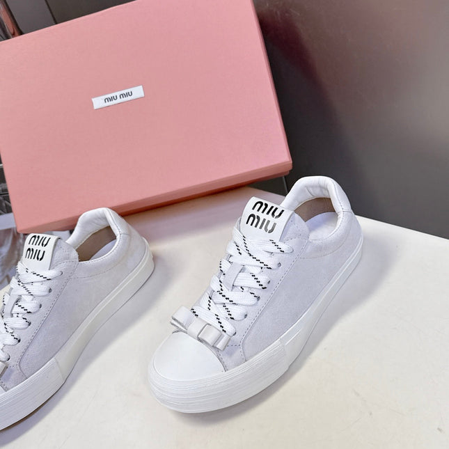 MIUMIU 25S SNEAKERS IN WHITE SUEDE