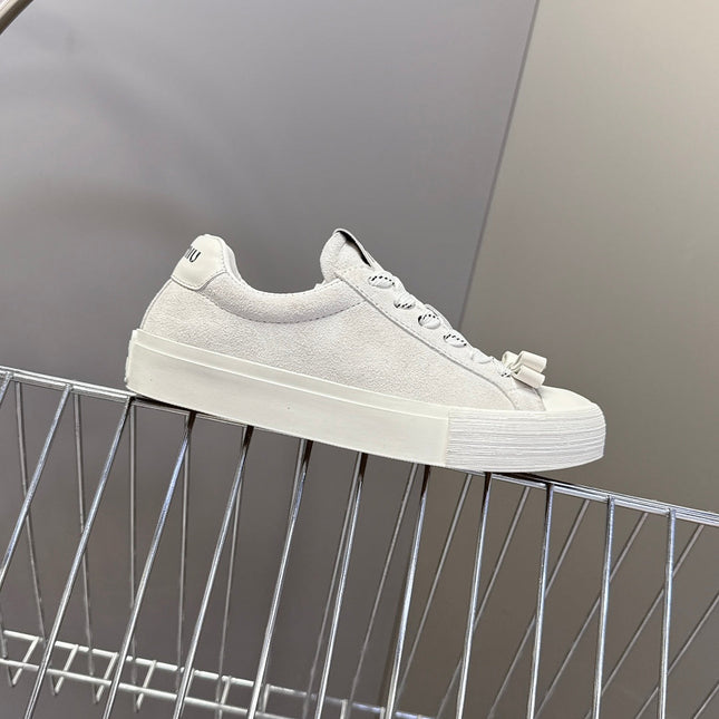 MIUMIU 25S SNEAKERS IN WHITE SUEDE