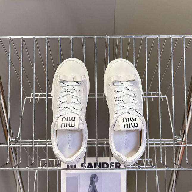 MIUMIU 25S SNEAKERS IN WHITE SUEDE