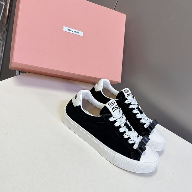 MIUMIU 25S SNEAKERS IN BLACK SUEDE