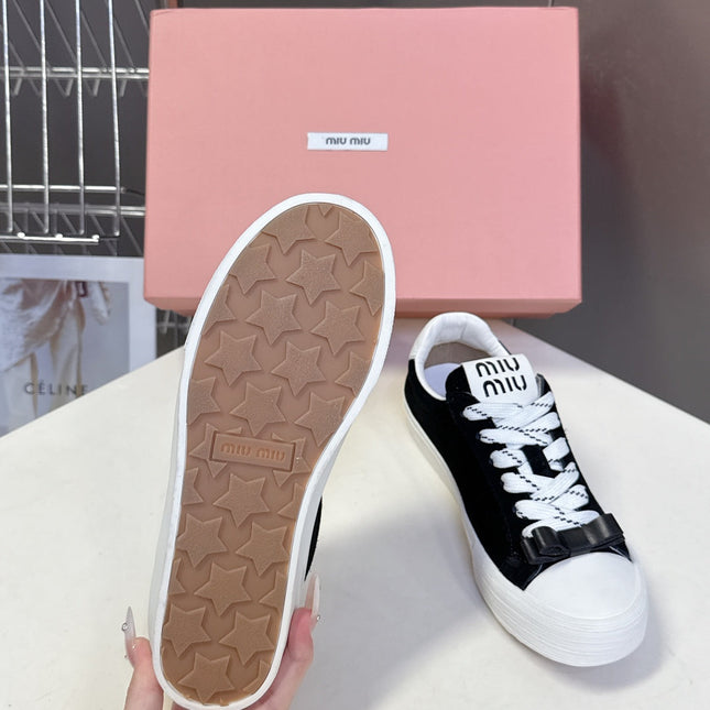 MIUMIU 25S SNEAKERS IN BLACK SUEDE