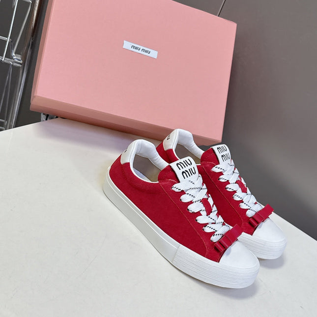 MIUMIU 25S SNEAKERS IN DARK RED SUEDE