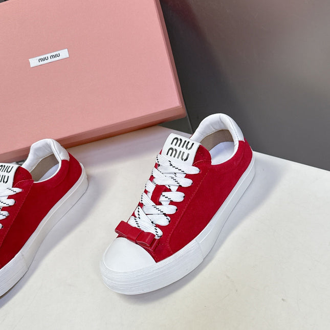 MIUMIU 25S SNEAKERS IN DARK RED SUEDE