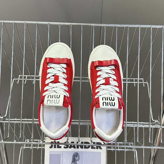 MIUMIU 25S SNEAKERS IN DARK RED SUEDE