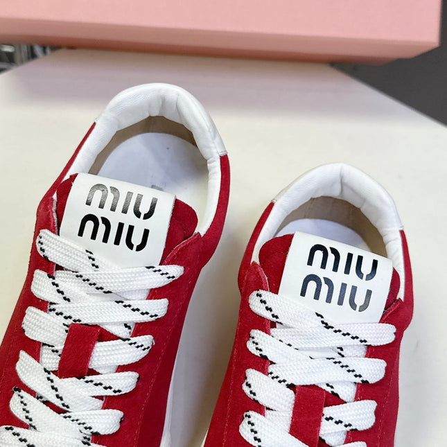 MIUMIU 25S SNEAKERS IN DARK RED SUEDE
