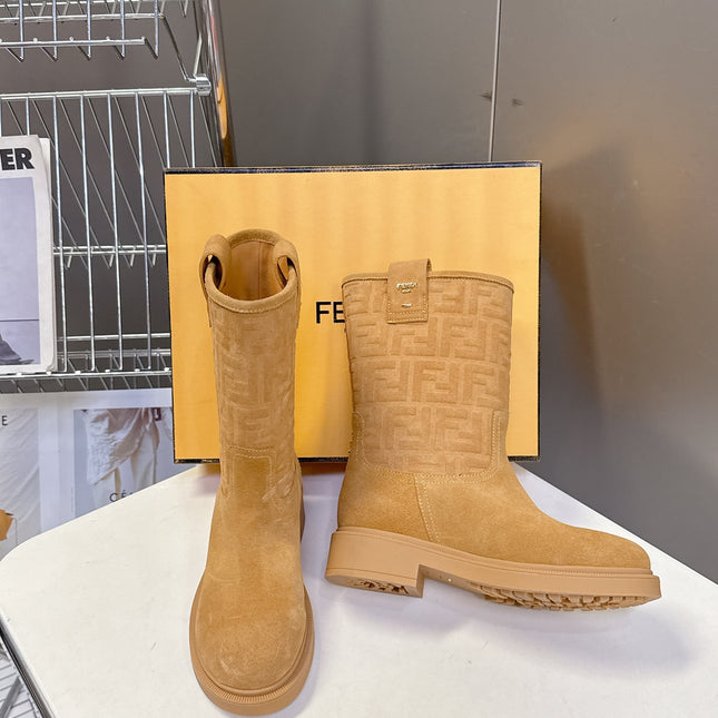 FENDI 25S BOOTS IN GOLDEN BROWN SUEDE