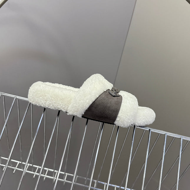 BALENCIAGA 25S SLIPPERS IN MUTED PURPLE GRAY SUEDE AND WHITE WOOL