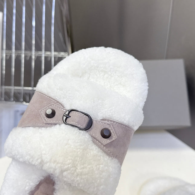 BALENCIAGA 25S SLIPPERS IN DUSTY PINK GRAY SUEDE AND WHITE WOOL