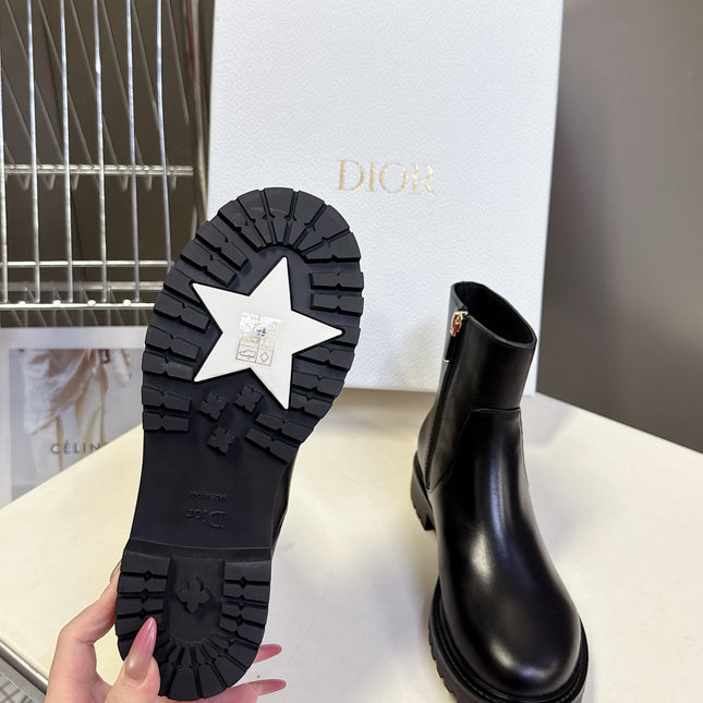 DIOR 25S D-MAJOR ANKLE BOOTS IN BLACK LAMBSKIN WITH GOLD HARDWARE
