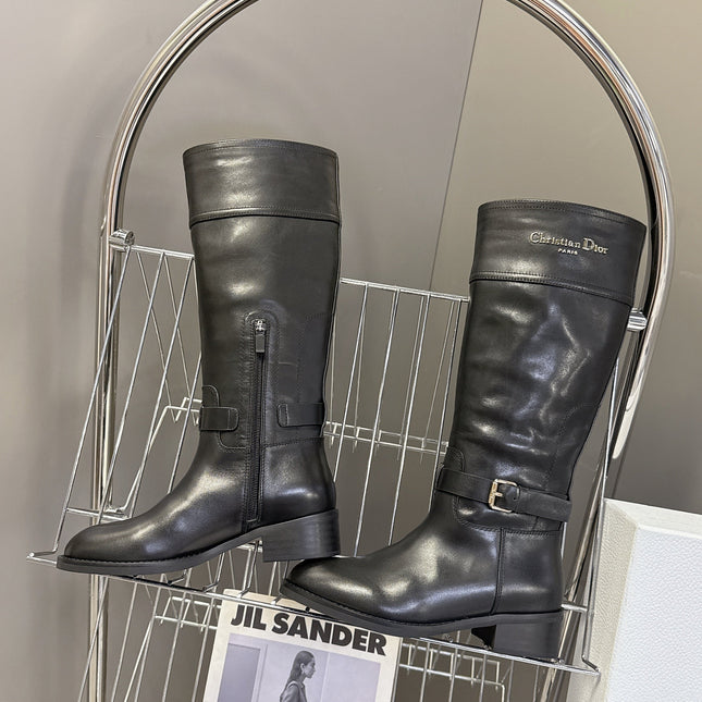 DIOR 25S BROWN HIGH BOOTS IN BLACK LAMBSKIN