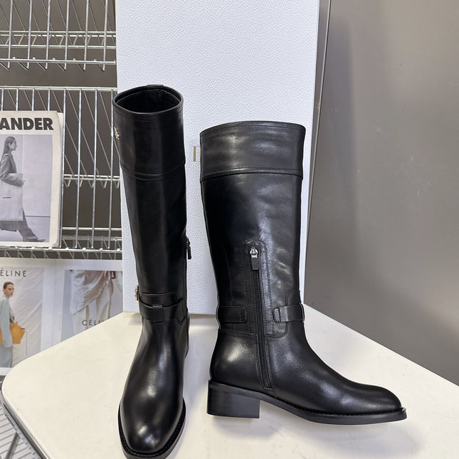 DIOR 25S BROWN HIGH BOOTS IN BLACK LAMBSKIN