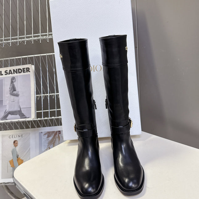 DIOR 25S BROWN HIGH BOOTS IN BLACK LAMBSKIN