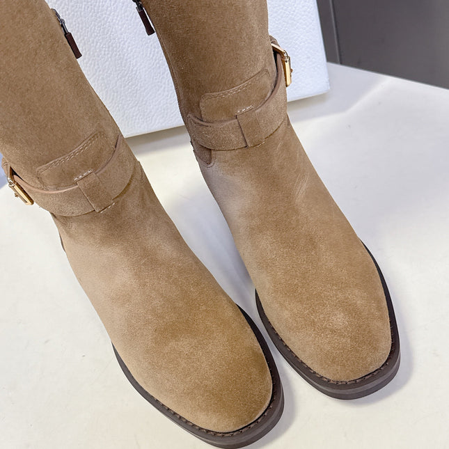 DIOR 25S BROWN HIGH BOOTS IN BEIGE SUEDE