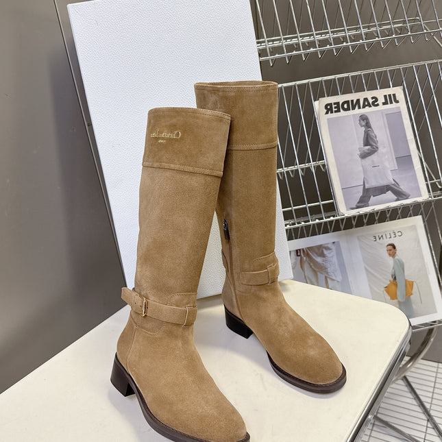 DIOR 25S BROWN HIGH BOOTS IN BEIGE SUEDE