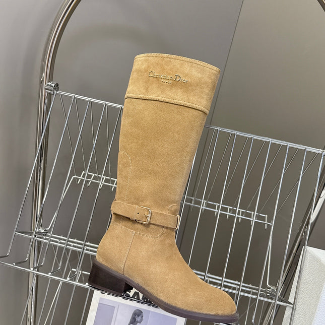DIOR 25S BROWN HIGH BOOTS IN BEIGE SUEDE