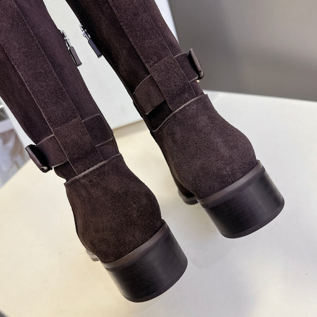 DIOR 25S BROWN HIGH BOOTS IN DARK BROWN SUEDE