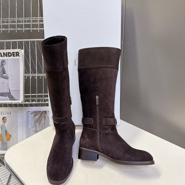 DIOR 25S BROWN HIGH BOOTS IN DARK BROWN SUEDE