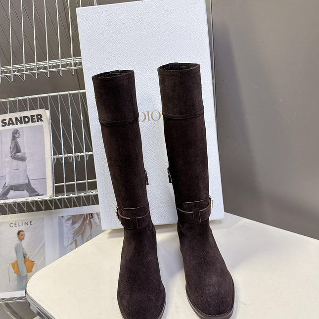DIOR 25S BROWN HIGH BOOTS IN DARK BROWN SUEDE