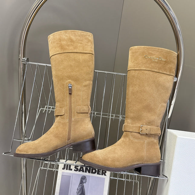 DIOR 25S BROWN HIGH BOOTS IN BEIGE SUEDE
