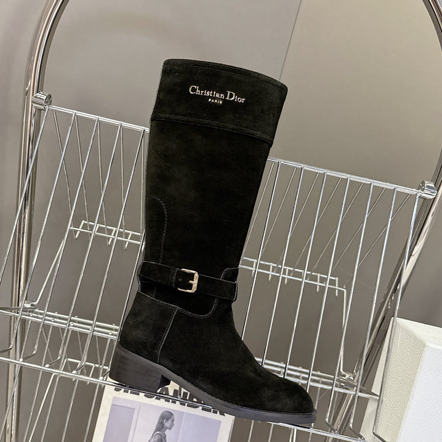 DIOR 25S BLACK HIGH BOOTS IN BLACK SUEDE