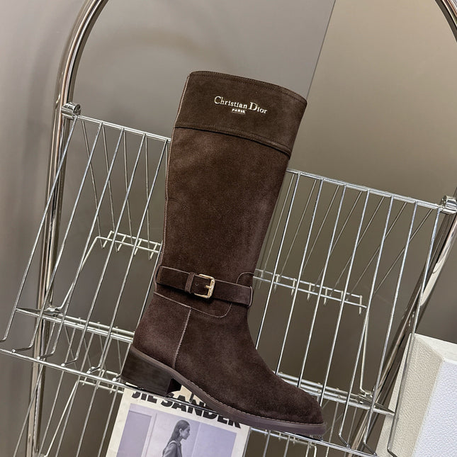 DIOR 25S BROWN HIGH BOOTS IN DARK BROWN SUEDE