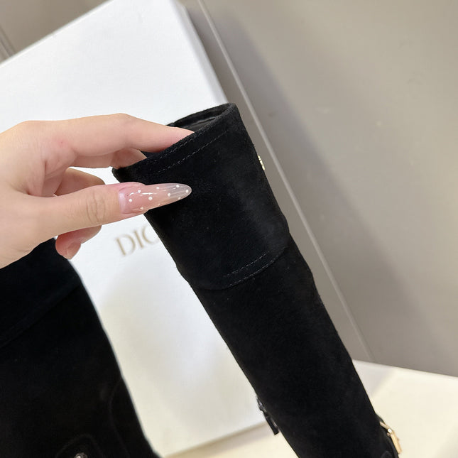 DIOR 25S BLACK HIGH BOOTS IN BLACK SUEDE