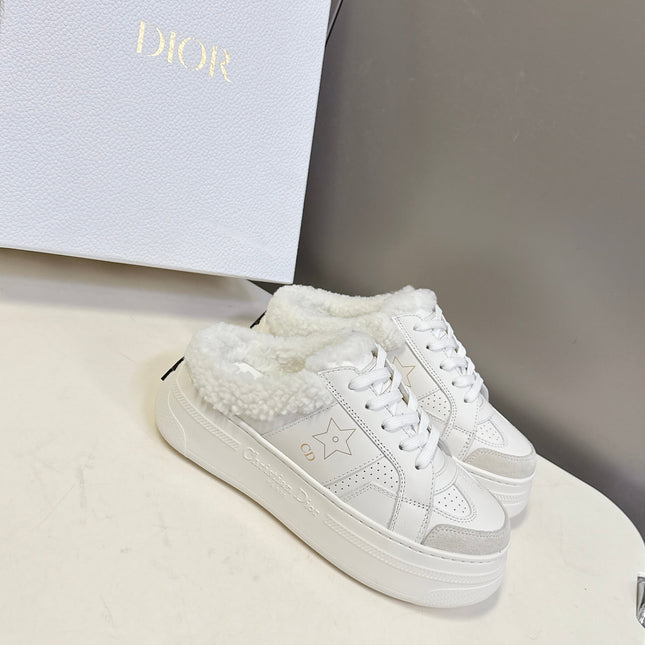 DIOR 25S DIOR STAR SNEAKERS 40 MM IN WHITE LAMBSKIN AND WOOL