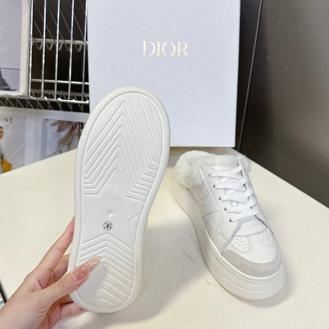 DIOR 25S DIOR STAR SNEAKERS 40 MM IN WHITE LAMBSKIN AND WOOL