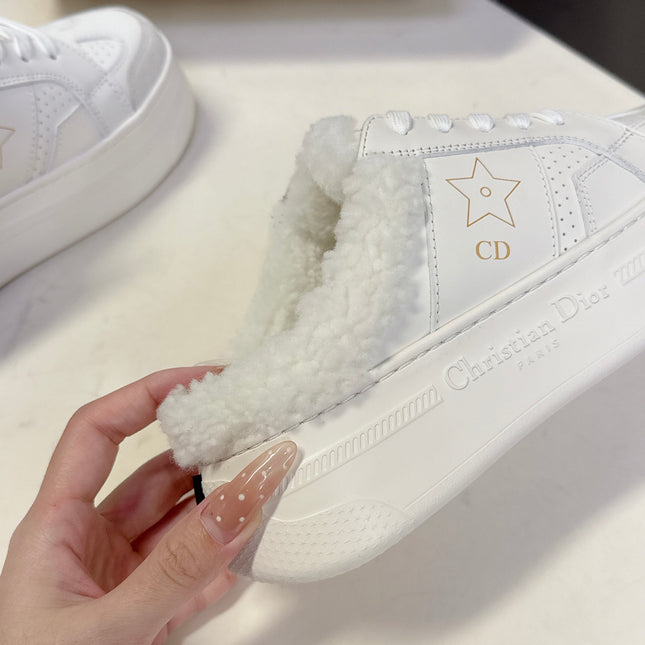 DIOR 25S DIOR STAR SNEAKERS 40 MM IN WHITE LAMBSKIN AND WOOL
