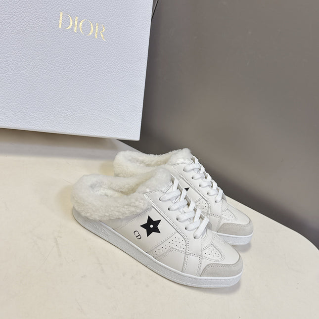 DIOR 25S DIOR STAR SNEAKERS IN WHITE LAMBSKIN AND WOOL