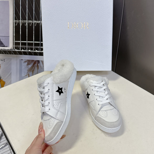 DIOR 25S DIOR STAR SNEAKERS IN WHITE LAMBSKIN AND WOOL