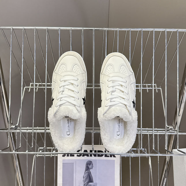 DIOR 25S DIOR STAR SNEAKERS IN WHITE LAMBSKIN AND WOOL