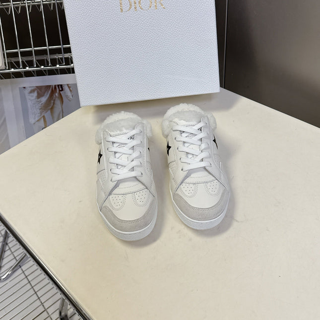 DIOR 25S DIOR STAR SNEAKERS IN WHITE LAMBSKIN AND WOOL