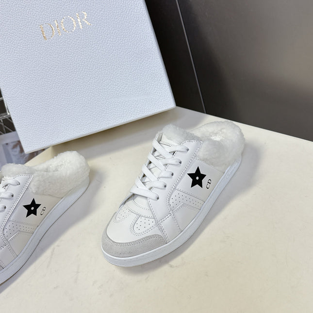 DIOR 25S DIOR STAR SNEAKERS IN WHITE LAMBSKIN AND WOOL