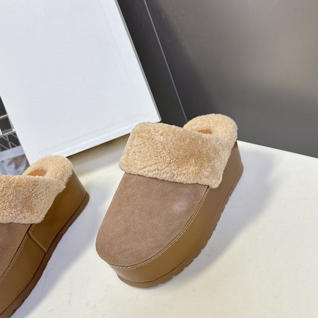 CELINE 26S WEDGE MULES IN SAND BEIGE SUEDE AND WOOL