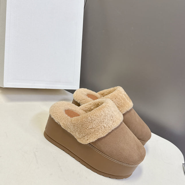 CELINE 26S WEDGE MULES IN SAND BEIGE SUEDE AND WOOL