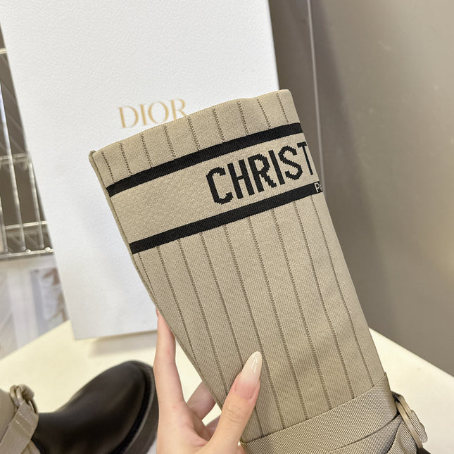 DIOR 25S D-MAJOR ANKLE BOOTS IN BLACK CALFSKIN AND BEIGE FABRIC