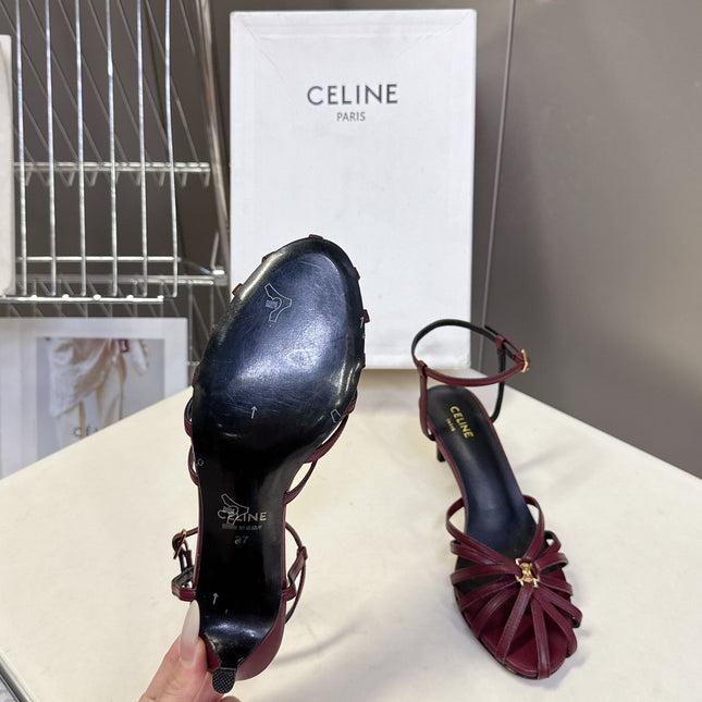 CELINE 26S HIGH-HEEL SANDALS 60 MM IN DARK RED CALFSKIN