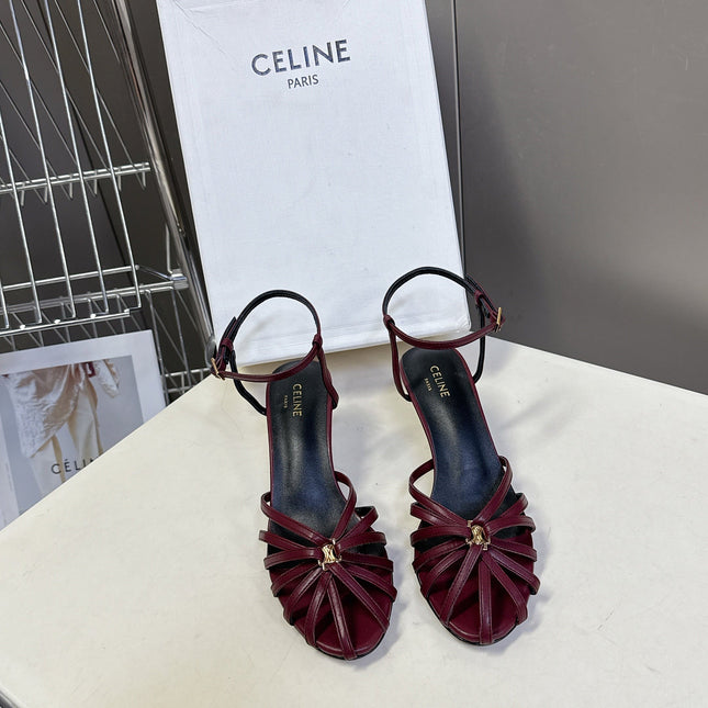 CELINE 26S HIGH-HEEL SANDALS 60 MM IN DARK RED CALFSKIN