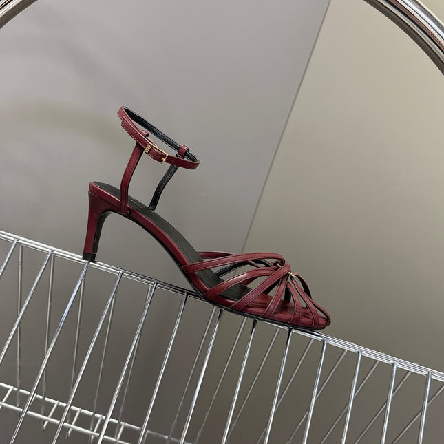 CELINE 26S HIGH-HEEL SANDALS 60 MM IN DARK RED CALFSKIN
