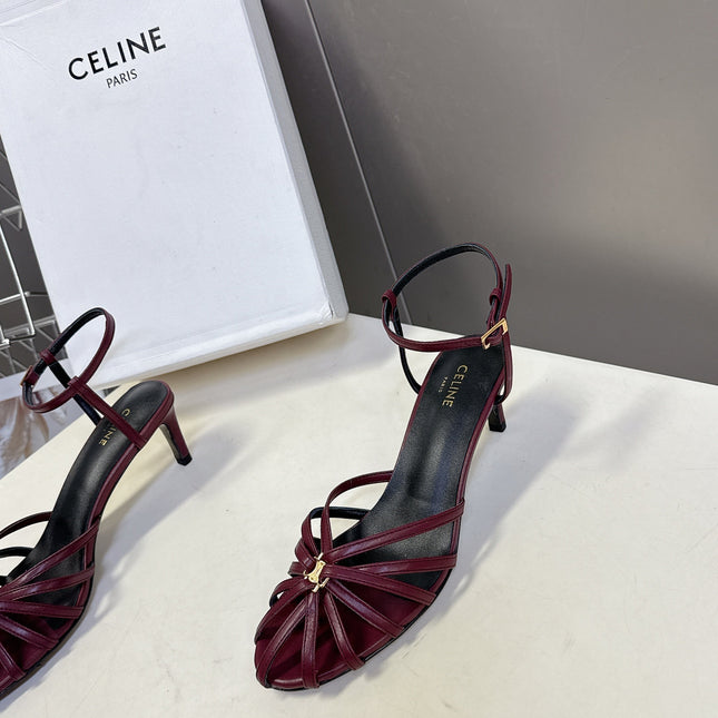CELINE 26S HIGH-HEEL SANDALS 60 MM IN DARK RED CALFSKIN