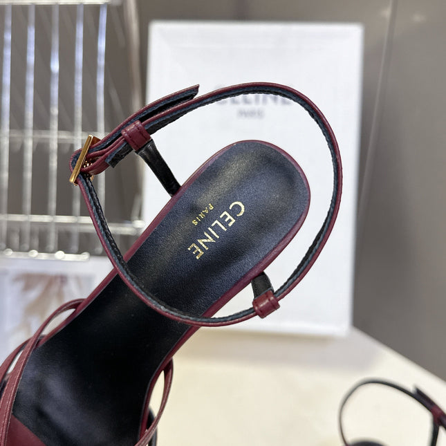 CELINE 26S HIGH-HEEL SANDALS 60 MM IN DARK RED CALFSKIN