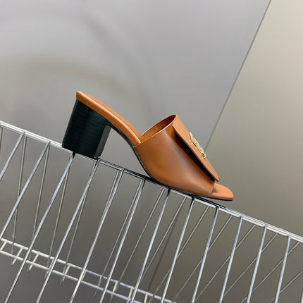 BURBERRY 26S HIGH HEEL MULE SANDALS 60MM IN CARAMEL BROWN CALFSKIN