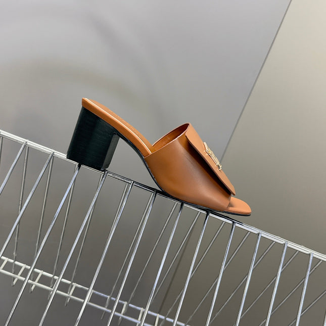 BURBERRY 26S HIGH HEEL MULE SANDALS 60MM IN CARAMEL BROWN CALFSKIN