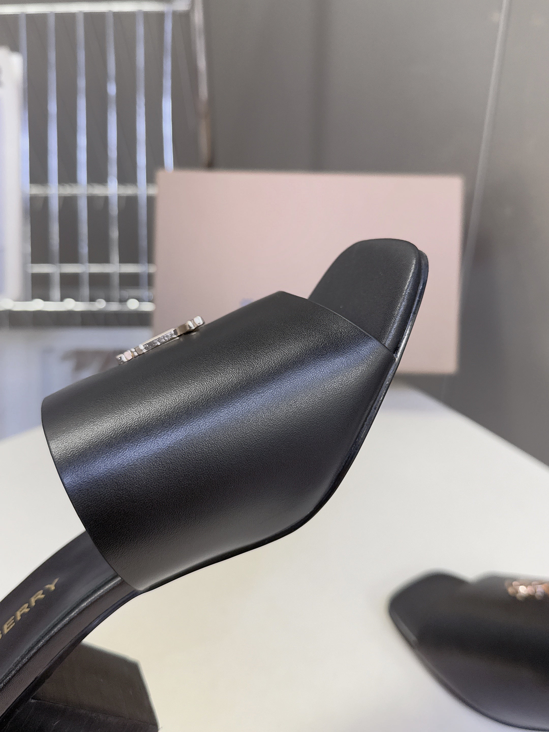 BURBERRY 26S HIGH HEEL MULE SANDALS 60MM IN BLACK CALFSKIN